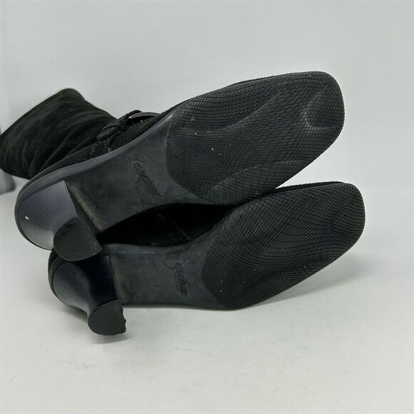 La Canadienne Women's Black Knee High Boots Size 8 Mid Heel Buckle Square Toe - Picture 9 of 12